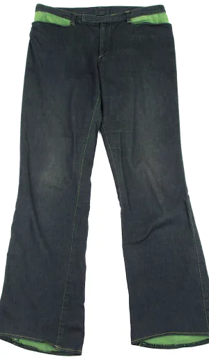 ROMEO GIGLI ITALY.   Navy, Green Accents Stretched Flare Pants