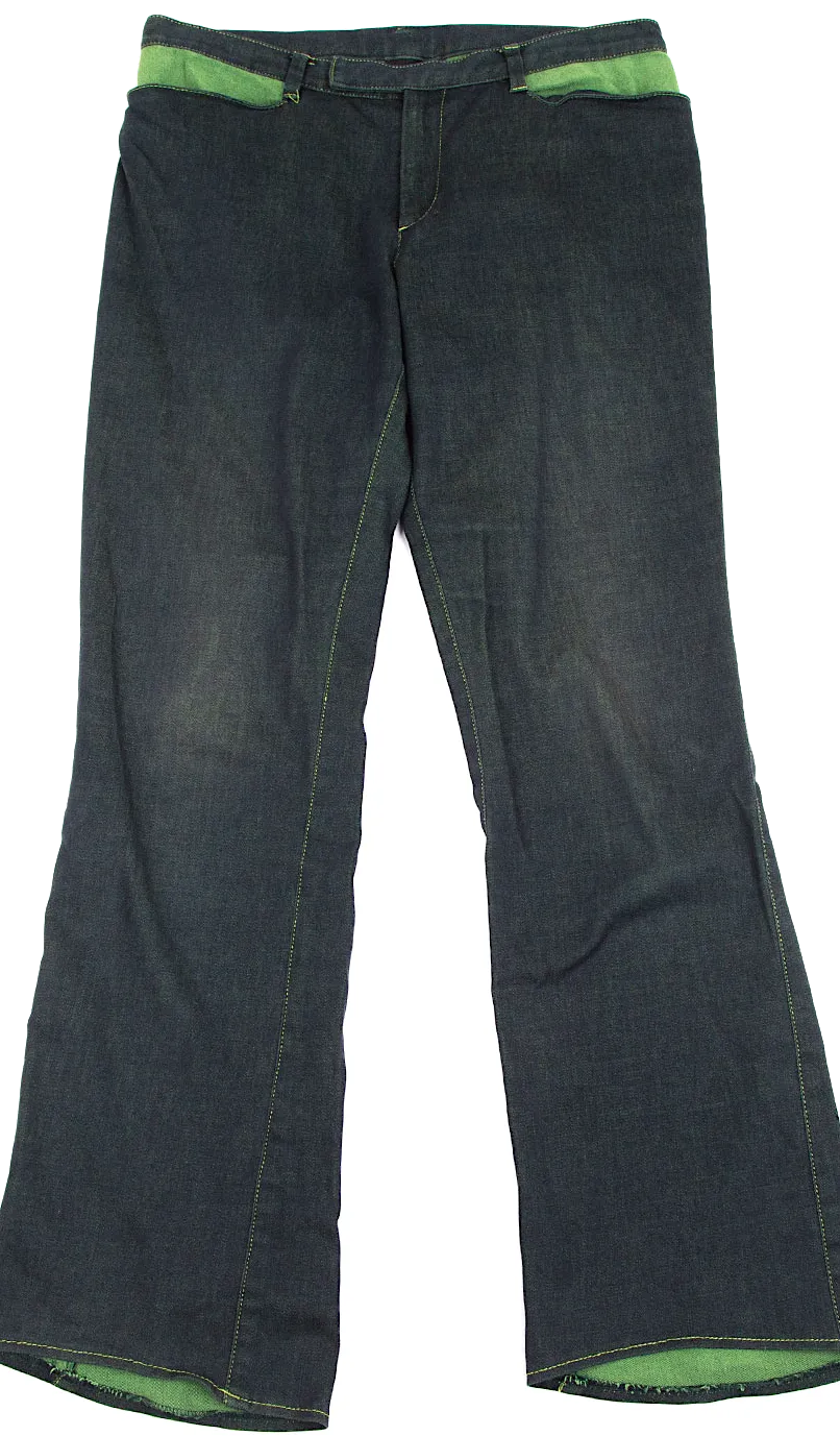 ROMEO GIGLI ITALY.   Navy, Green Accents Stretched Flare Pants