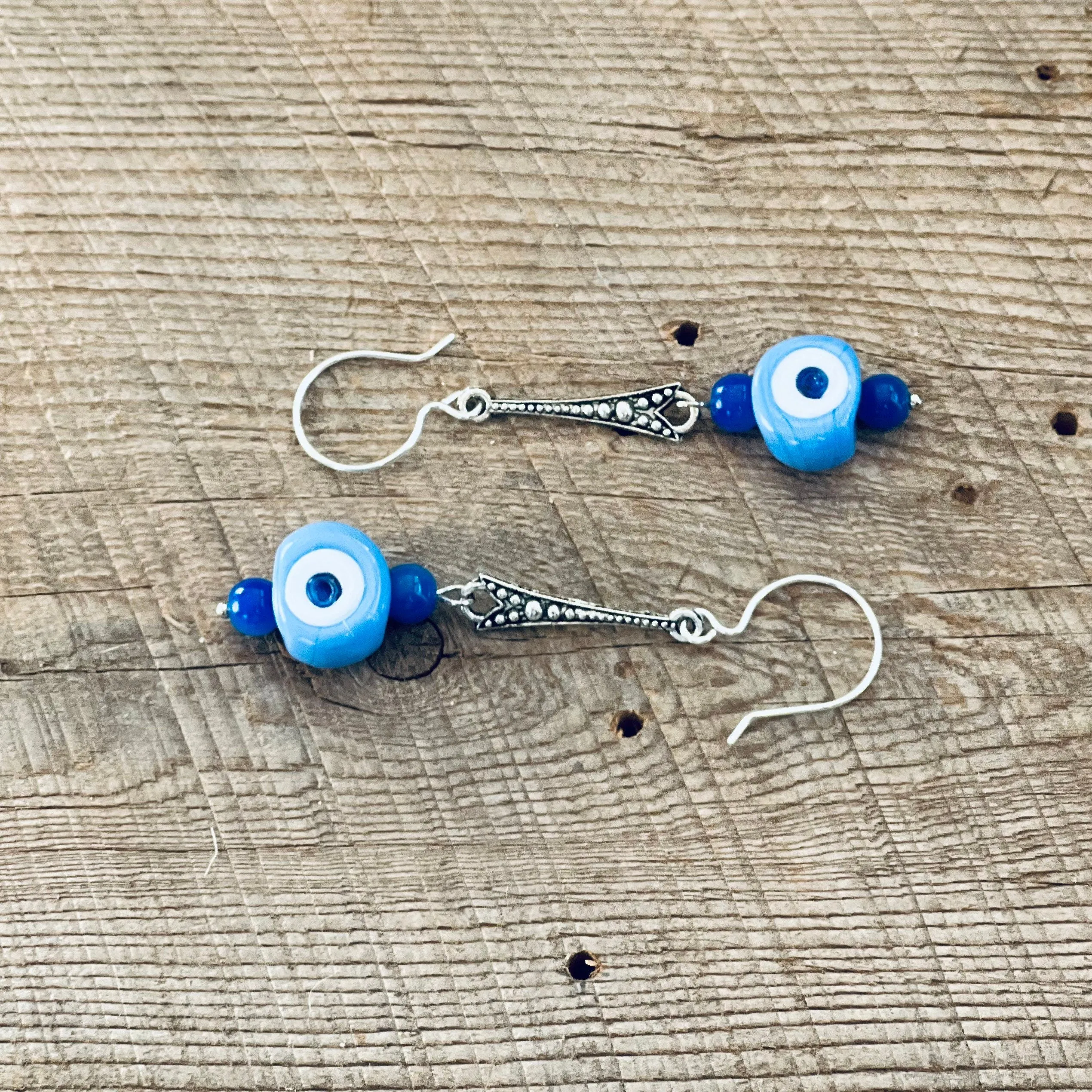 SariBlue® Boho Cornflower Blue Evil Eye Dangle Earrings