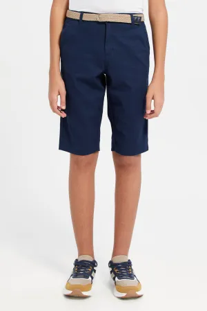 Senior Boys Navy Belted Trouser Shorts
