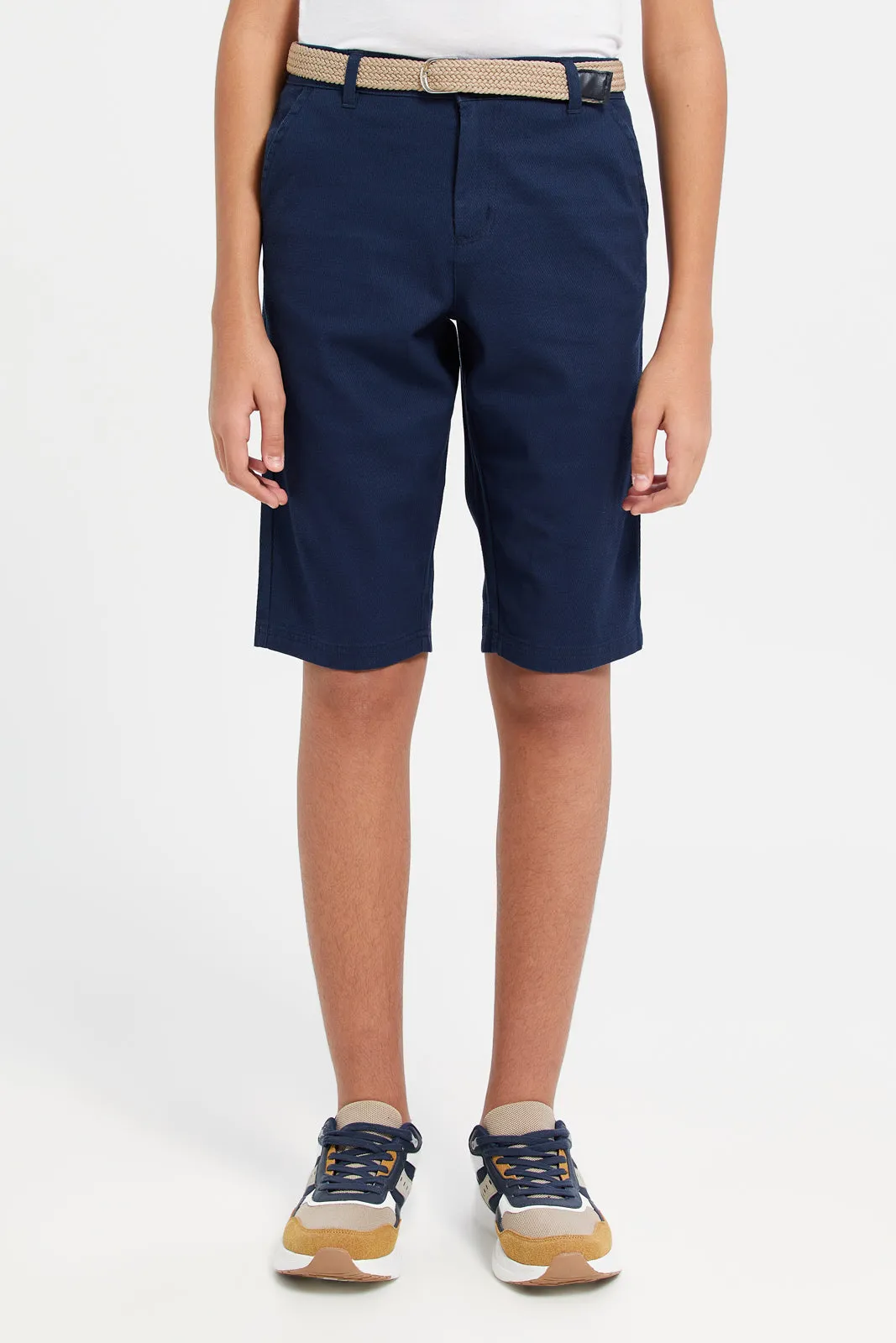 Senior Boys Navy Belted Trouser Shorts