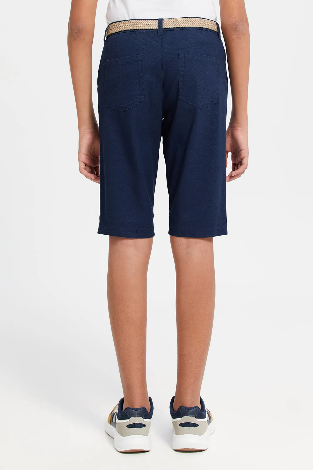 Senior Boys Navy Belted Trouser Shorts
