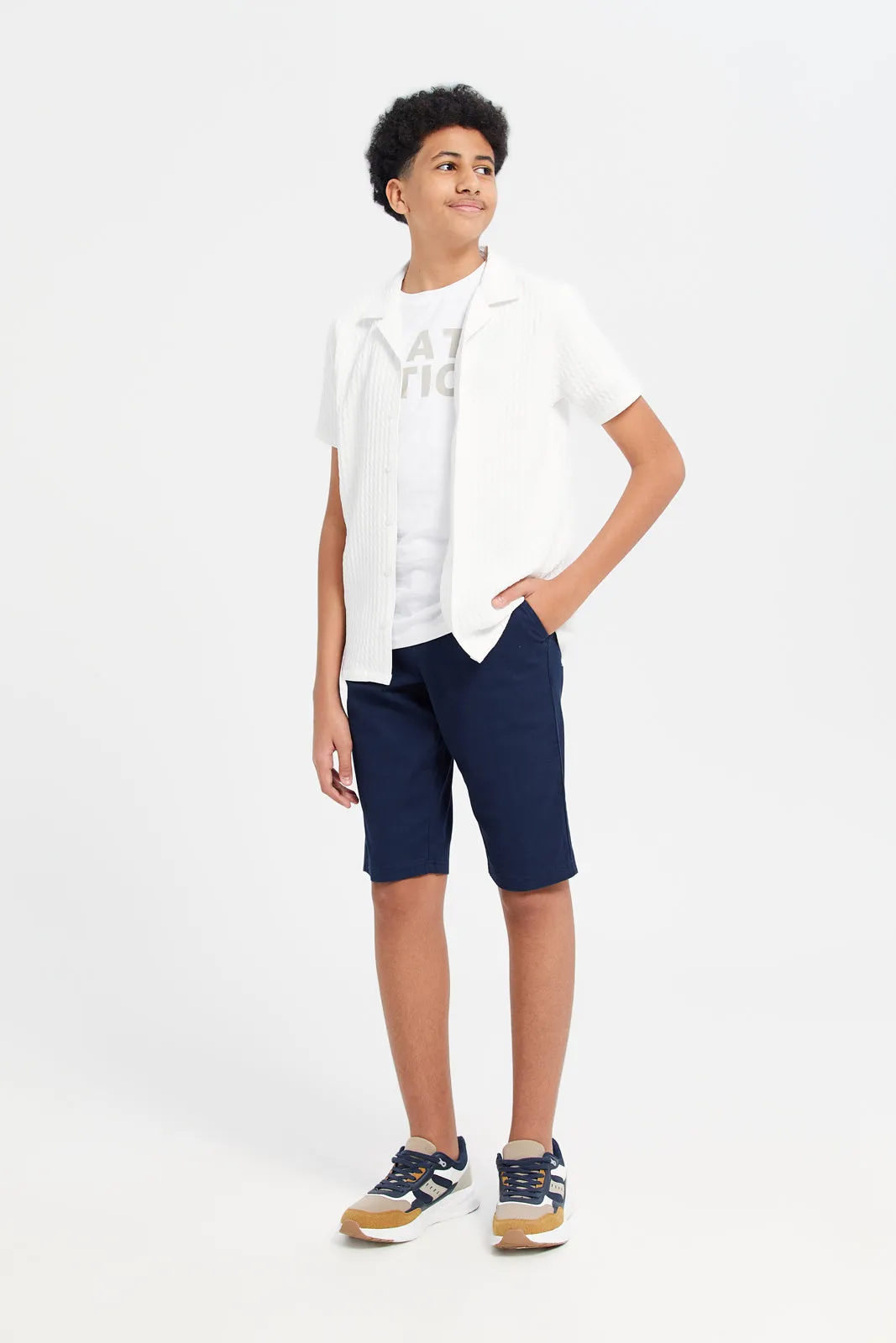 Senior Boys Navy Belted Trouser Shorts
