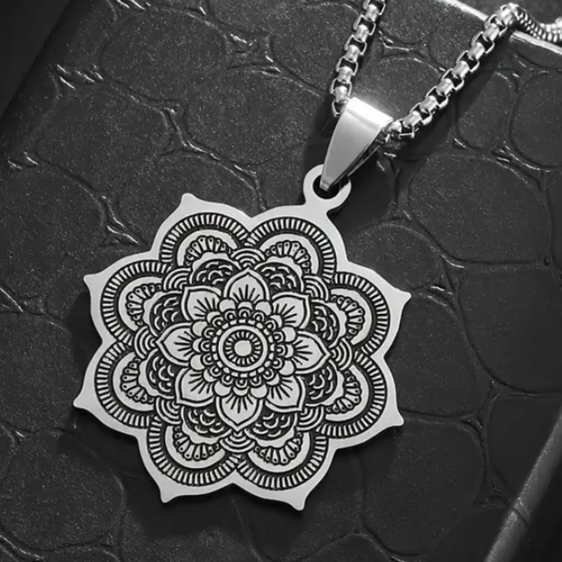 Silver Boho Mandala Pendant Necklace