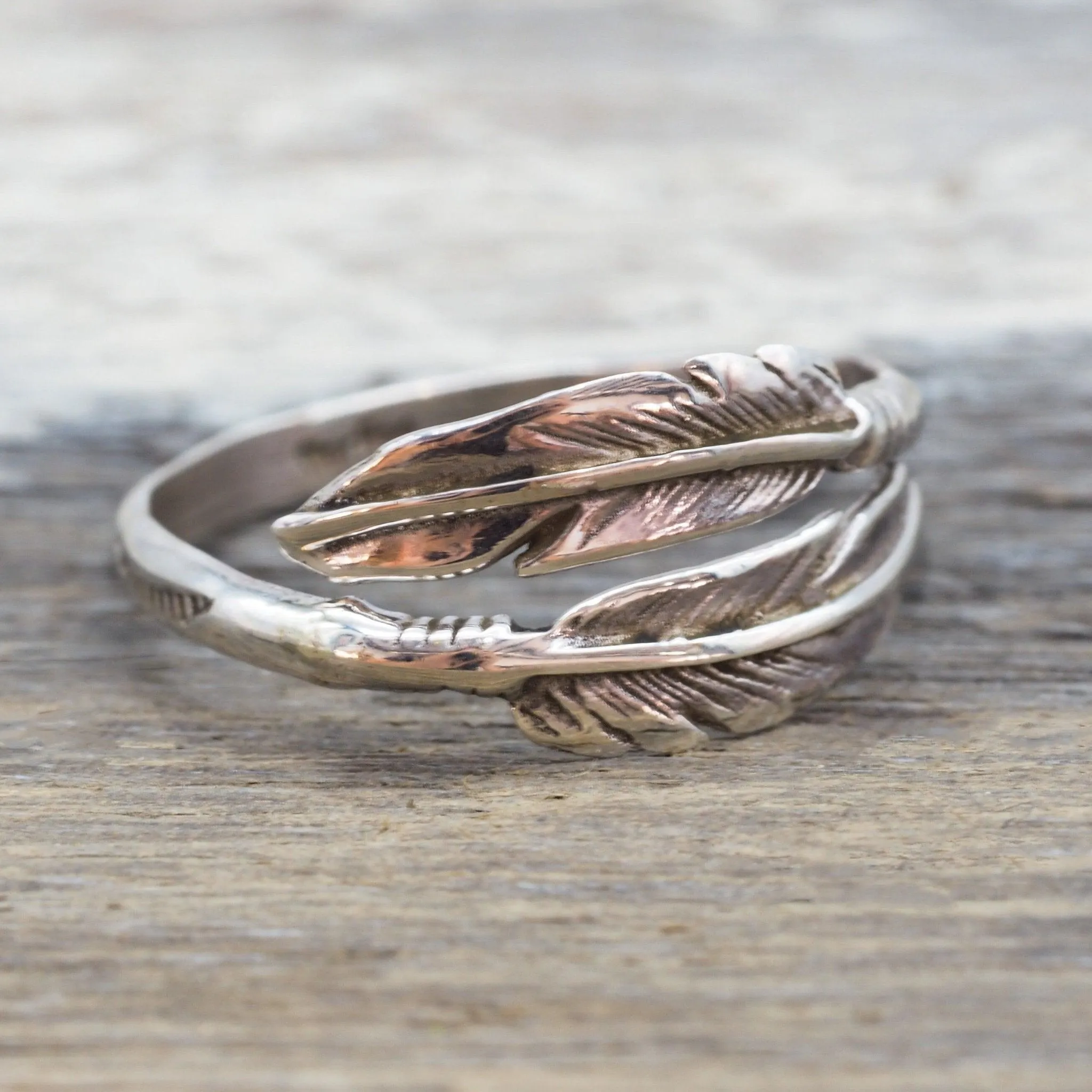 Silver Navajo Carved Feather Ring