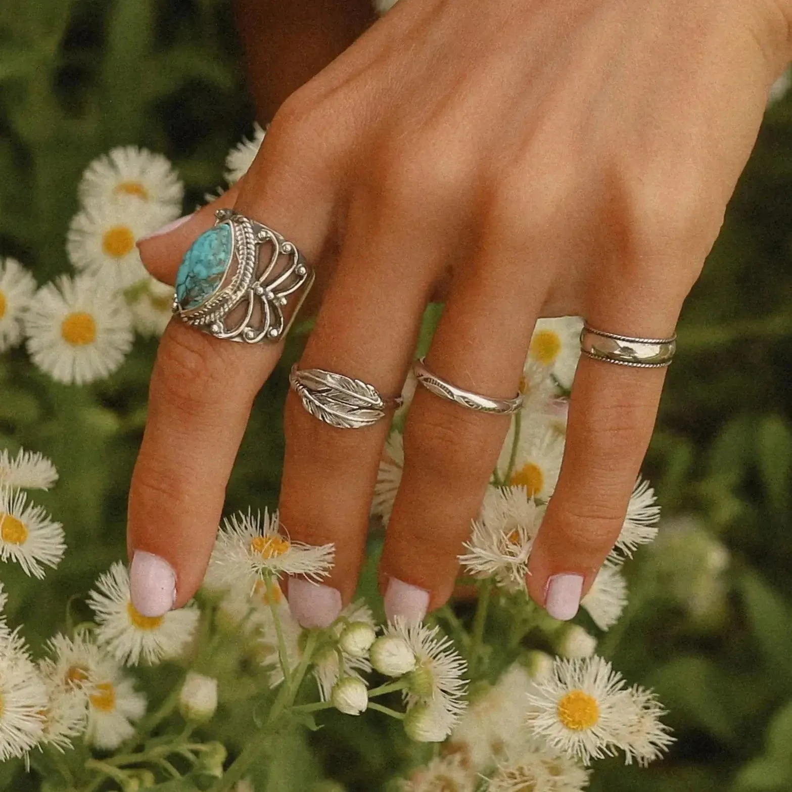 Silver Navajo Carved Feather Ring