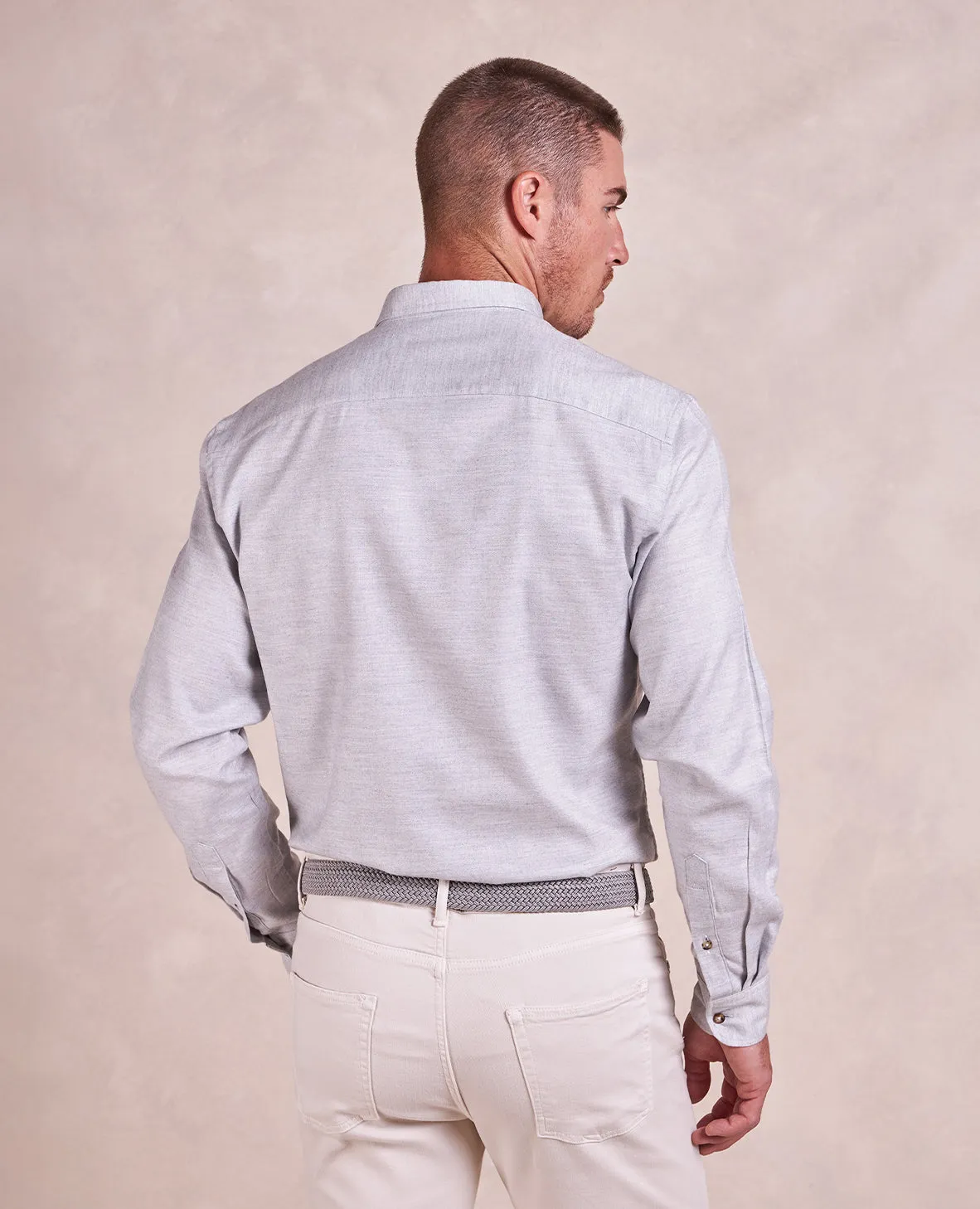 The Dean - Thomas Mason Brushed Cotton Herringbone Shirt - Light Grey
