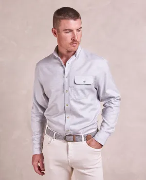The Dean - Thomas Mason Brushed Cotton Herringbone Shirt - Light Grey
