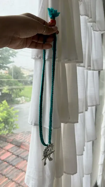 Thread cotton Handmade choker adjustable length necklace tealgreen with krishna charm