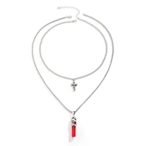 Unique Boho Style Crystal Cross Pendant Necklace with Geometric Tassel Embellishment