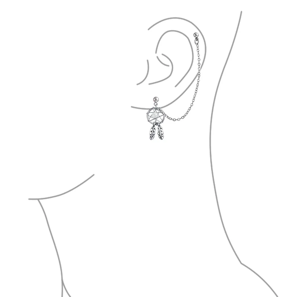 White Blue Pink Dream Catcher Feather Cartilage Ear Stud Surgical Steel 14G