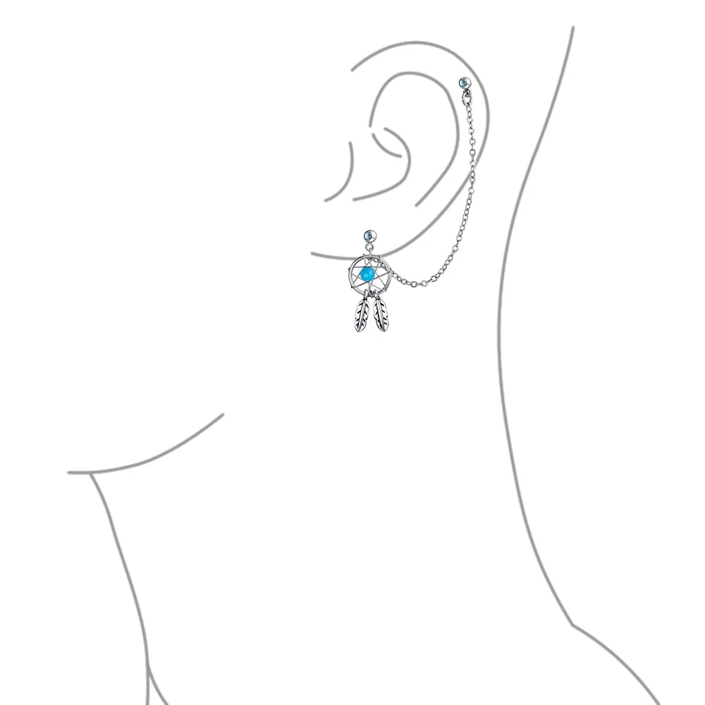 White Blue Pink Dream Catcher Feather Cartilage Ear Stud Surgical Steel 14G
