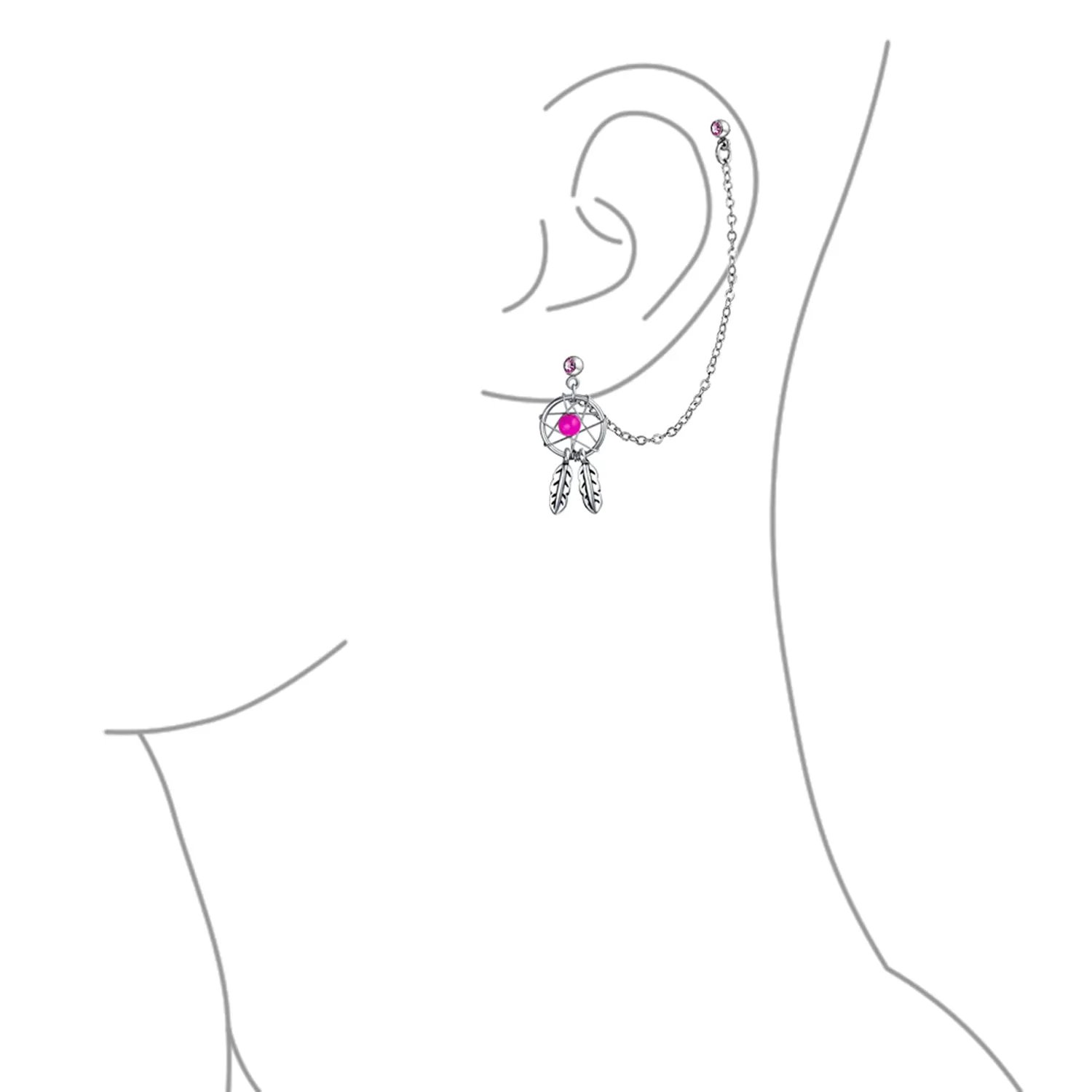 White Blue Pink Dream Catcher Feather Cartilage Ear Stud Surgical Steel 14G