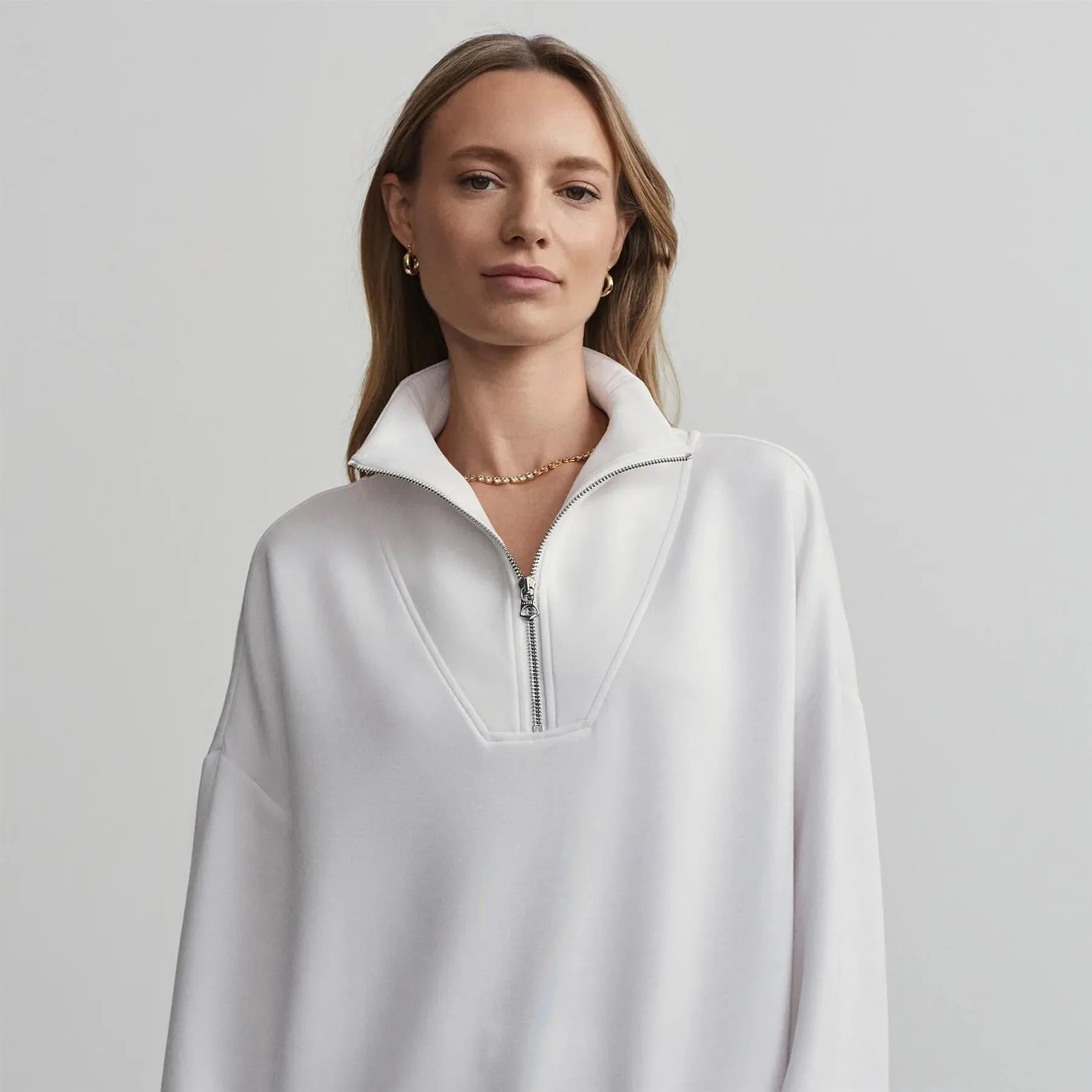 Womens Hawley Half Zip Sweat White - 2025