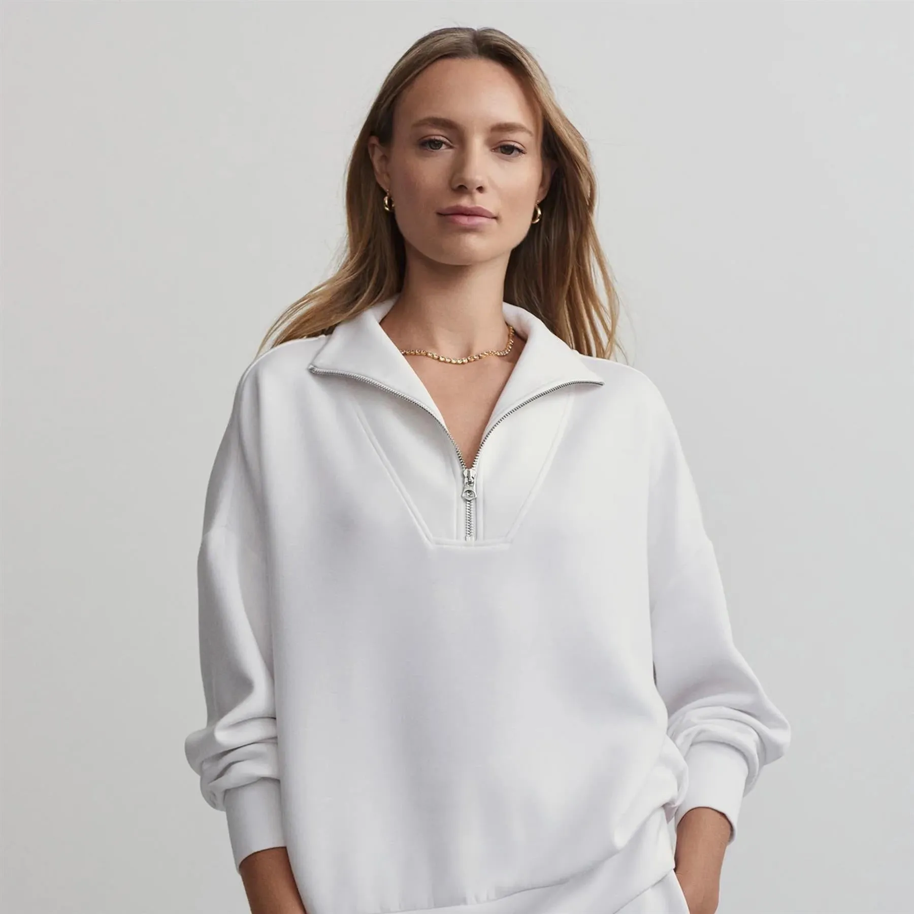 Womens Hawley Half Zip Sweat White - 2025