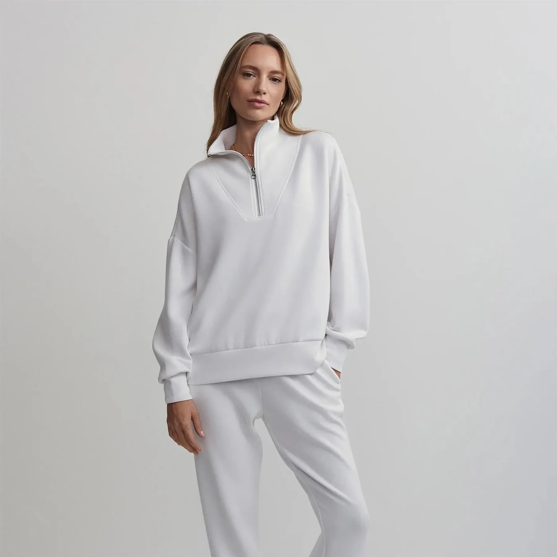 Womens Hawley Half Zip Sweat White - 2025