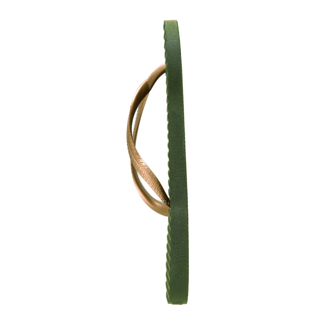 Women's Sustainable Flip Flops Army Green with Golden Straps