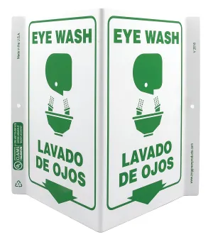 Zing Eye Wash Sign, 11 x 7In, GRN/WHT, Bilingual - 2616